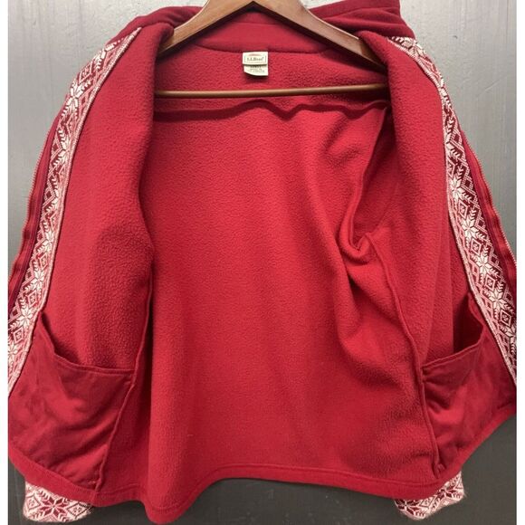 LL Bean Fleece Sweater Women M Red Nordic Fair Isle Full Zip Jacket Christmas - Picture 8 of 15